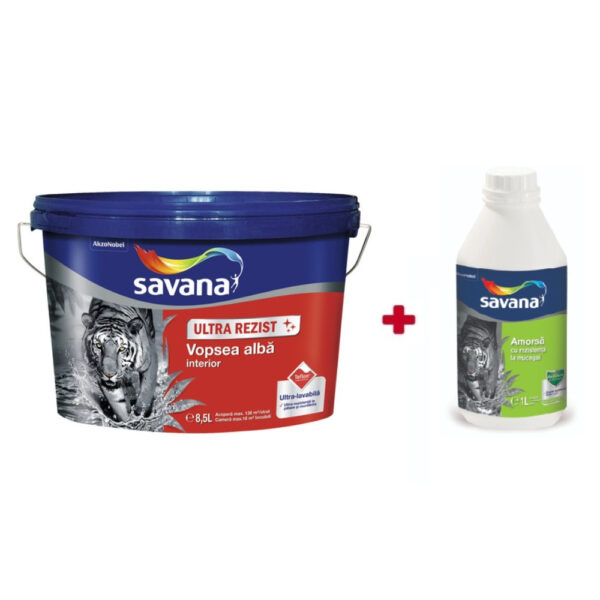 Reducere  Vopsea superlavabila pentru interior Savana Teflon 8.5 L + amorsa antimucegai 1 L Reducere