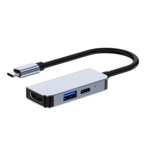 Reducere  Adaptor multifunctional 3 in 1 USB-C la HDMI Techstar® CYC3IN1, HDMI 4K, 1 x USB 3.0, Compatibil MacBook Air si MacBook Pro, PD Port, Gri Reducere