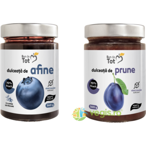 Reducere  Pachet Dulceata de Afine fara Zahar 360g + Dulceata de Prune fara Zahar 360g