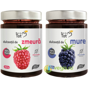 Reducere  Pachet Dulceata de Zmeura fara Zahar 360g + Dulceata de Mure fara Zahar 360g