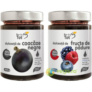 Reducere  Pachet Dulceata din Coacaze Negre fara Zahar 360g + Dulceata din Fructe de Padure fara Zahar 360g