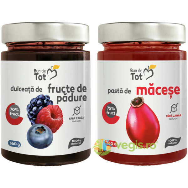 Reducere  Pachet Dulceata din Fructe de Padure fara Zahar 360g + Pasta de Macese fara Zahar 360g