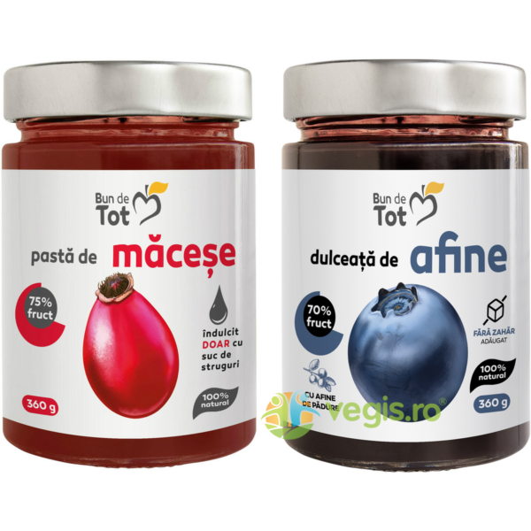 Reducere  Pachet Pasta de Macese fara Zahar 360g + Dulceata de Afine fara Zahar 360g