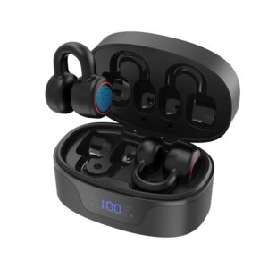 Reducere  Casti Bluetooth cu clips Techstar® K24, Bluetooth 5.3, Microfon, Control prin atingere, Afisaj LED, 300 mAh, potrivite pentru jocuri/sport/conversatii, Carcasa Magnetica, Negru Reducere