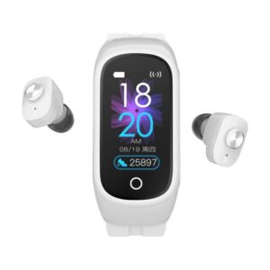 Reducere  Ceas Smartwatch 2 in1 Techstar® N8 cu Casti Wireless, Ecran tactil de 0,96 inch, Bluetooth, MP3, Waterproof, Apelare, Oxigen din sange, Calori, Ritm cardiac, Monitorizare somn, compatibil cu iPhone si Android, Alb Reducere