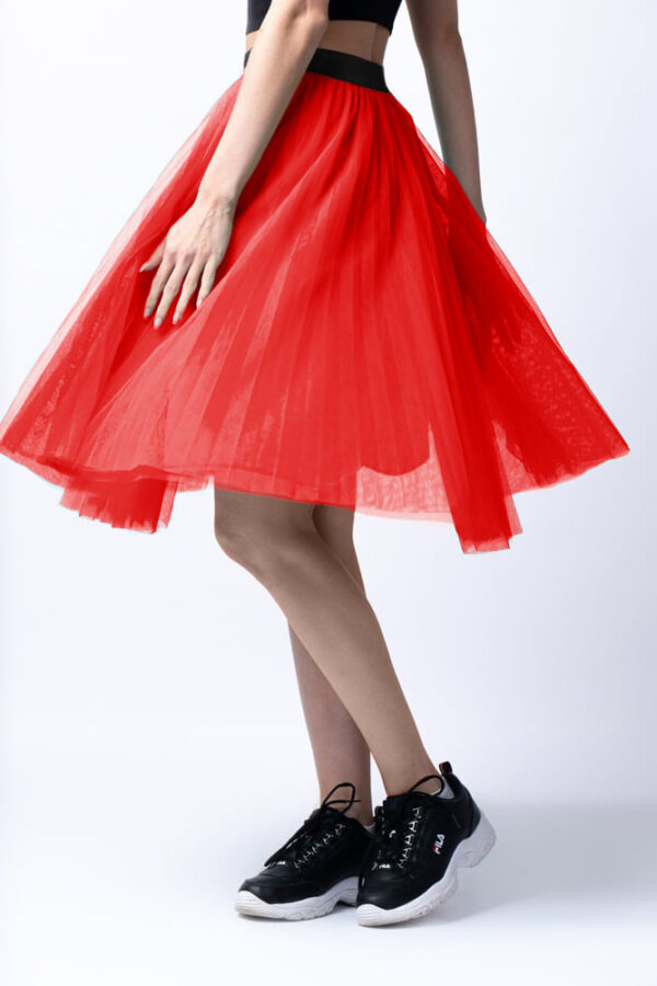 Reducere  Fusta midi din tulle plisat, rosie Reducere