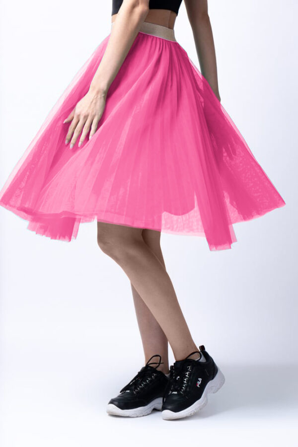 Reducere  Fusta midi din tulle plisat, roz Reducere