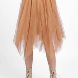 Reducere  Fusta midi in colturi, din tulle camel Reducere