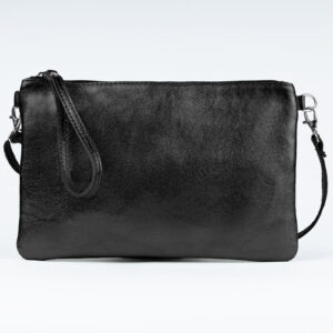 Reducere  Geanta plic crossbody negru metalizat, din piele naturala Reducere