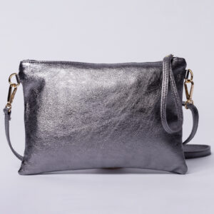 Reducere  Geanta plic crossbody argintiu inchis, din piele naturala Reducere