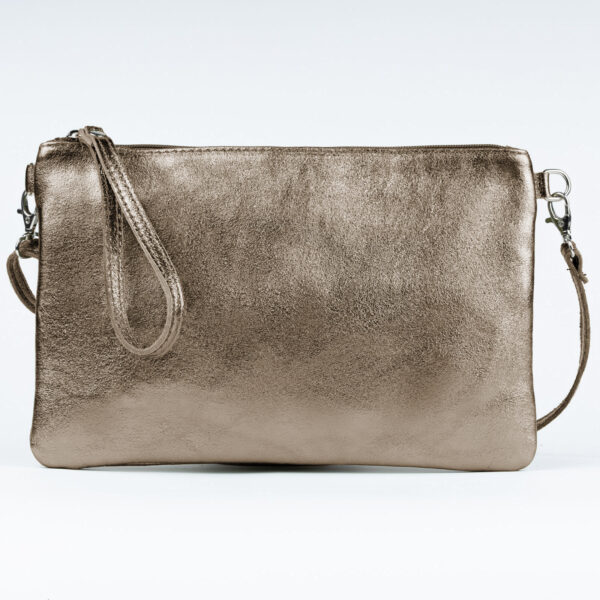 Reducere  Geanta plic crossbody auriu inchis, din piele naturala Reducere