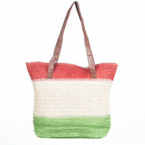 Reducere  Geanta shopper tricolora impletita, verde, bej si rosu inchis Reducere