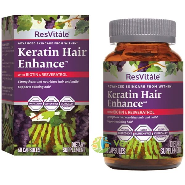 Reducere  Keratina cu Biotina si Resveratrol (Keratin Hair Enhance) Resvitale 60cps