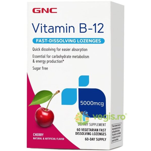 Reducere  Vitamina B12 cu Aroma de Cirese 5000mcg 60tb vegetale cu dizolvare rapida