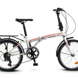 Reducere  Bicicleta Pliabila Velors Polo V2053A, Shimano Revoshift 21 Viteze, Roti 20 Inch, Frane V-Brake (Alb/Rosu)