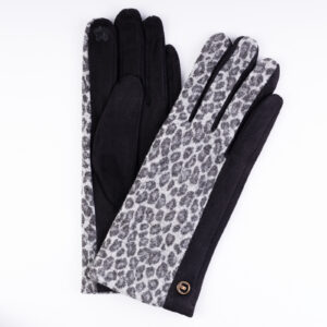 Reducere  Manusi negre textil cu imitatie animal print Reducere