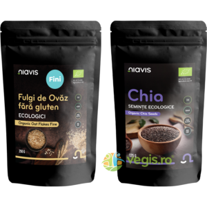 Reducere  Pachet Fulgi de Ovaz Fini fara Gluten Ecologici/Bio 250g + Seminte de Chia Ecologice/Bio 125g