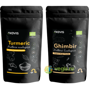 Reducere  Pachet Turmeric (Curcuma) Pulbere Ecologica/Bio 125g + Ghimbir Pulbere Ecologica/Bio 60g