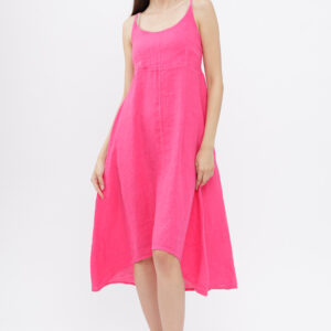 Reducere  Rochie din in, cu bretele reglabile si elastic la spate, fucsia Reducere