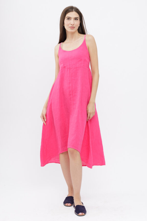 Reducere  Rochie din in, cu bretele reglabile si elastic la spate, fucsia Reducere