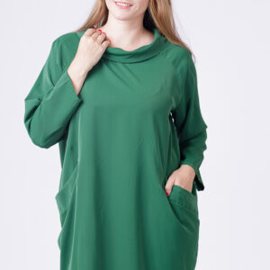 Reducere  Rochie scurta verde cu guler intors si buzunare Reducere