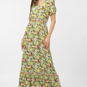 Reducere  Rochie lunga din vascoza, cu imprimeu floral Reducere