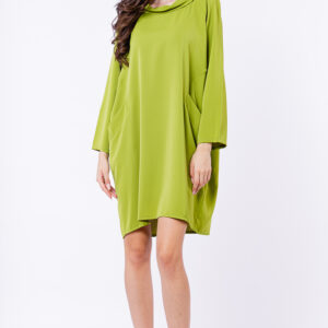 Reducere  Rochie scurta verde deschis cu guler intors si buzunare Reducere