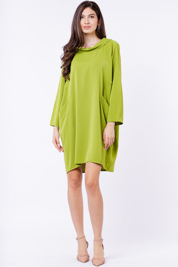 Reducere  Rochie scurta verde deschis cu guler intors si buzunare Reducere