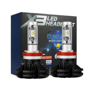 Reducere  Set 2 LED-uri Auto Techstar® X3, H4, 25w, 3000 Lumeni, 3000K/6500K/8000K, AUTO, 12-24 Volti, ZES, Canbus, Miez Cupru, Radiator Aluminiu Reducere