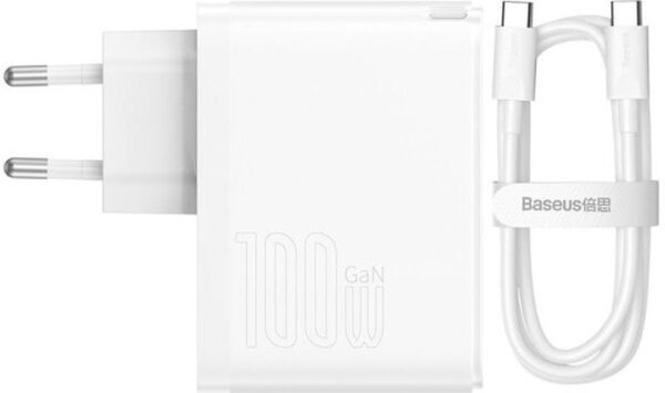 Reducere  ✅ Incarcator retea Baseus GaN5 Pro, 1x USB, 1x USB-C, Quick Charge 100W, White Reducere