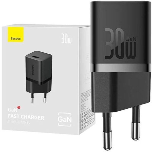 Reducere  ✅ Incarcator retea Baseus GaN5, 1x USB-C, Fast Charger 30W, Black Reducere