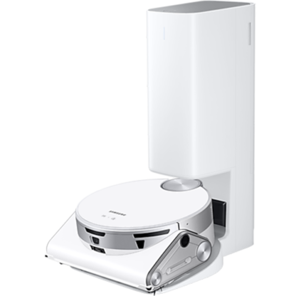 Reducere  Robot de aspirare Samsung Jet Bot AI VR50T95735W/GE, 170W, autonomie 90 min, recunoastere obiecte AI, LiDar, senzor 3D; trepte, monitorizare video, statie de colectare Clean Station, motor Digital Inverter, filtrare 99.99%, Select&Go, no go zone, alb