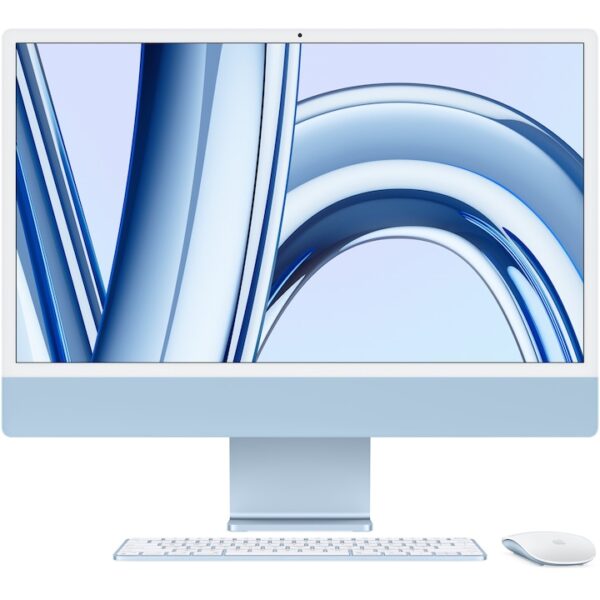 Reducere  Sistem Desktop PC iMac 24″ (2023) cu procesor Apple M3, 8 nuclee CPU si 10 nuclee GPU, 24″, Retina 4.5K, 256GB SSD, Blue, INT KB