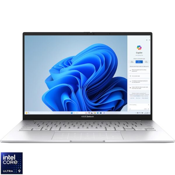 Reducere  Laptop ASUS Zenbook 14 OLED UX3405MA cu procesor Intel® Core™ Ultra 9 185H pana la 5.1 GHz, 14”, 3K, OLED, 120Hz, 32GB LPDDR5X, 1TB SSD, Intel® Arc™ Graphics, Windows 11 Pro, Foggy Silver