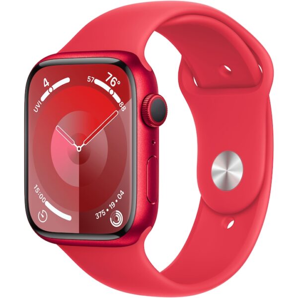 Reducere  Apple Watch 9, GPS, Carcasa RED Aluminium 45mm, RED Sport Band – M/L