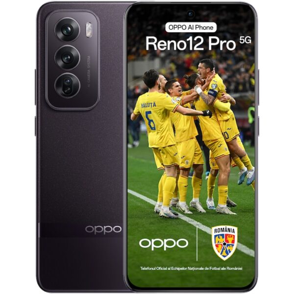 Reducere  Telefon mobil OPPO Reno12 Pro UEFA Champions League Edition, Dual SIM, 512GB, 12GB RAM, 5G, Nebula Black + breloc UCL, Popsocket UCL, Panza microfibra pentru curatare ecran