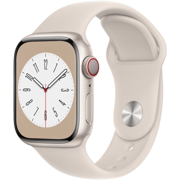 Reducere  Apple Watch 8, GPS, Cellular, Carcasa Starlight Aluminium 41mm, Starlight Sport Band