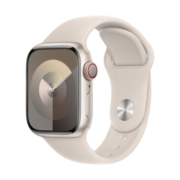 Reducere  Apple Watch 9, GPS, Cellular, Carcasa Starlight Aluminium 45mm, Starlight Sport Band – M/L