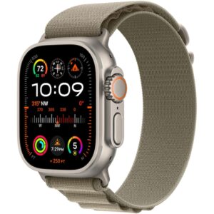 Reducere  Apple Watch Ultra 2, GPS, Cellular, Carcasa Titanium 49mm, Olive Alpine Loop – Large