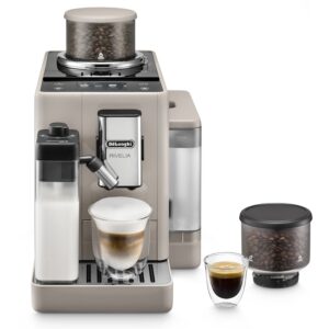 Reducere  Espressor automat De’Longhi Rivelia EXAM 440.55.BG, 0132215474, 1450W, 15 tipuri de bauturi, 19 bari, 2 recipiente pentru boabe, Tehnologie Bean Adapt, Carafa cu tehnologie LatteCrema Hot, Bej