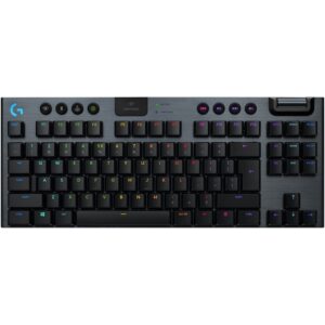 Reducere  Tastatura mecanica gaming Logitech G915 TKL, Ultraslim, Lightspeed Wireless & Bluetooth, Lightsync RGB, Switch Tactil, Negru Carbon