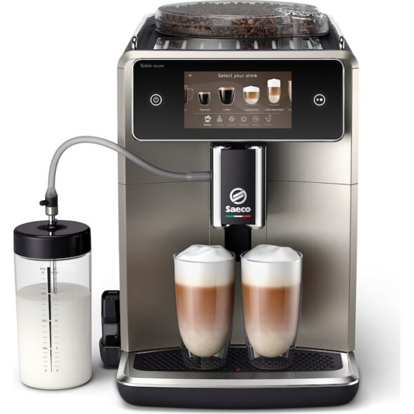 Reducere  Espressor complet automat Saeco Xelsis Deluxe SM8782/30, 15 bari, 22 specialitati de cafea, 8 profile de utilizator, interfata Coffee Maestro, tehnologie BeanMaestro, conectivitate, functie LatteDuo, rasnita ceramica, filtru Aqua Clean, gri