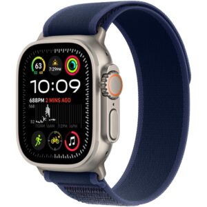 Reducere  Apple Watch Ultra 2, GPS, Cellular, Carcasa Natural Titanium 49mm, Blue Trail Loop – M/L