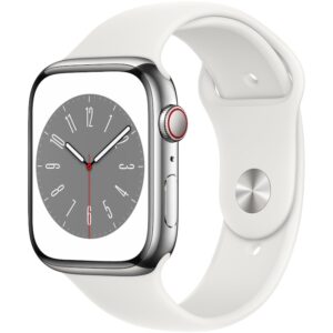 Reducere  Apple Watch 8, GPS, Cellular, Carcasa Silver Stainless Steel 45mm, White Sport Band