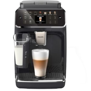 Reducere  Espressor automat Philips EP4441/50 seria 4400, presiune 15 bari, solutie de lapte LatteGO, 12 tipuri de bauturi, ecran tactil intuitiv, Tehnologie noua SilentBrew pentru preparare silentioasa, rasnita ceramica, functie QuickStart, negru- argintiu