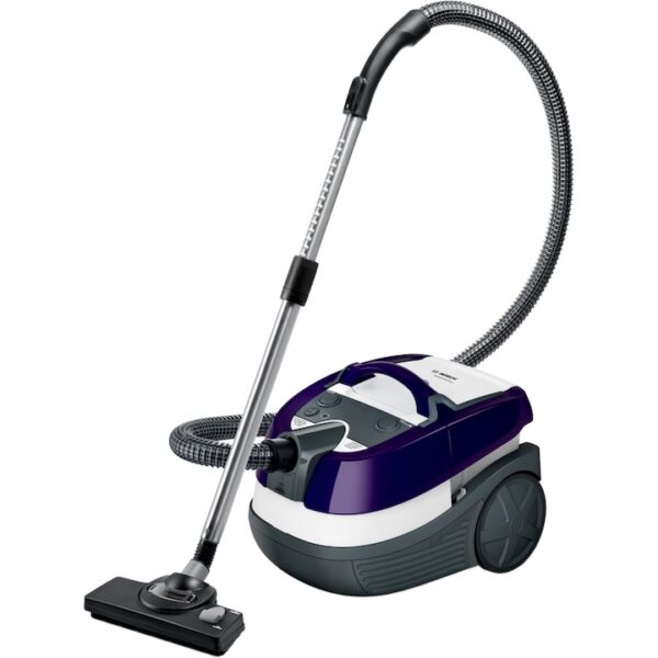 Reducere  Aspirator cu spalare Bosch BWD41740, 1700 W, 5 L, Filtru Epa, Perie Turbo, tub telescopic din metal, Alb/Mov