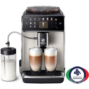 Reducere  Espressor automat Saeco GranAroma SM6582/30, sistem de lapte Latte Duo, 16 bauturi, 15 bar, ecran TFT color, 6 profiluri utilizator, filtru AquaClean, rasnita ceramica, functie DoubleShot, Crem metalic