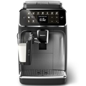 Reducere  Espressor automat Philips EP4346/71 seria 4300, presiune 15 bari, solutie de lapte LatteGO, 12 tipuri de bauturi, ecran tactil intuitiv, Tehnologie noua SilentBrew pentru preparare silentioasa, rasnita ceramica, functie QuickStart, negru- bronz