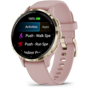 Reducere  Smartwatch Garmin Venu 3S, GPS, Wi-Fi, curea silicon, Pink Dawn/Soft Gold