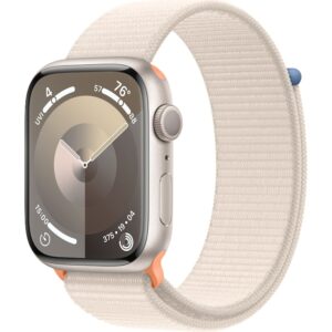 Reducere  Apple Watch 9, GPS, Carcasa Starlight Aluminium 45mm, Starlight Sport Loop